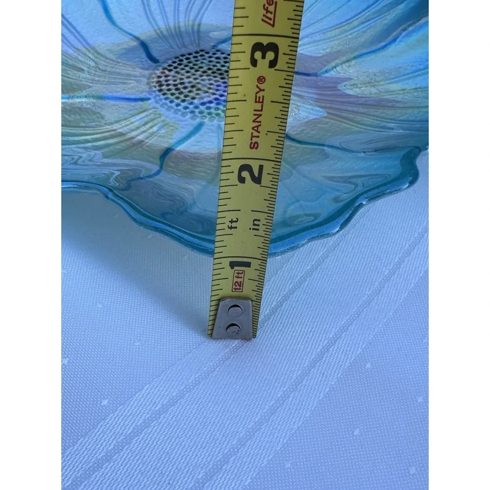 VTG Iridescent Art Glass Flower Bowl‎ | Teal Metallic Petal Dish | 8